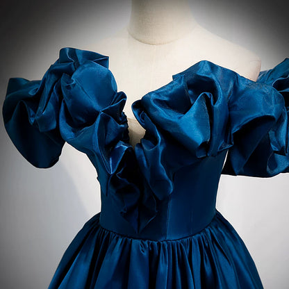 Off The Shoulder Satin Prom Dress A Line Evening Dress  P1241