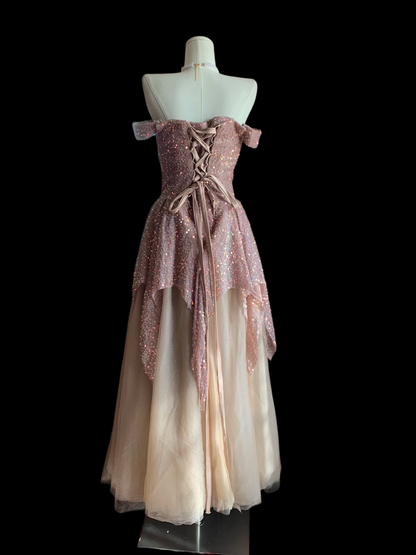 Off The Shoulder Sequins Prom Dress Tulle A Line Evening Dress P805