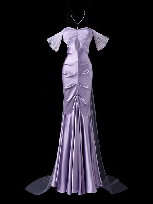 Off The Shoulder Sheath Lilac Prom Dress With Trail  P697