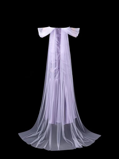 Off The Shoulder Sheath Lilac Prom Dress With Trail  P697