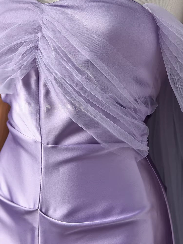 Off The Shoulder Sheath Lilac Prom Dress With Trail  P697