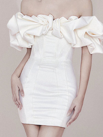 Off The Shoulder Sheath Satin Homecoming Dress Ruffled Birthday Dress  P1739