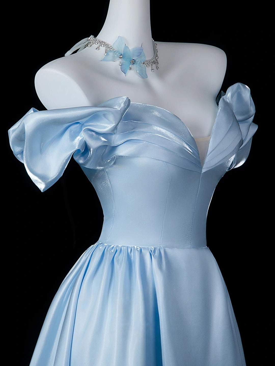 Off The Shoulder Sky Blue Princess Dress Formal Prom Gown  P2718