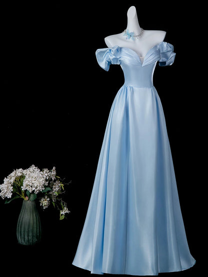 Off The Shoulder Sky Blue Princess Dress Formal Prom Gown  P2718