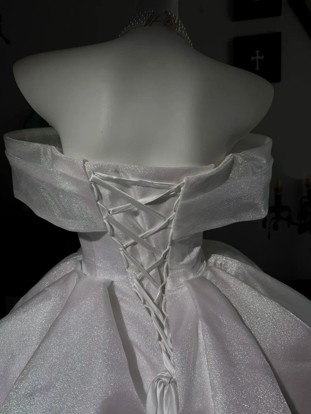 Off The Shoulder Sparkle White Birthday Dress Homecoming Dress  P1858