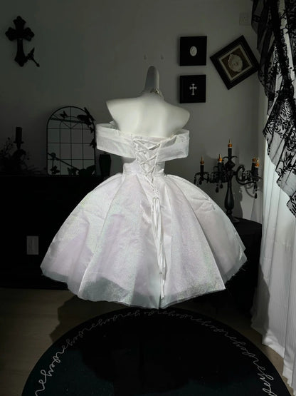Off The Shoulder Sparkle White Birthday Dress Homecoming Dress  P1858