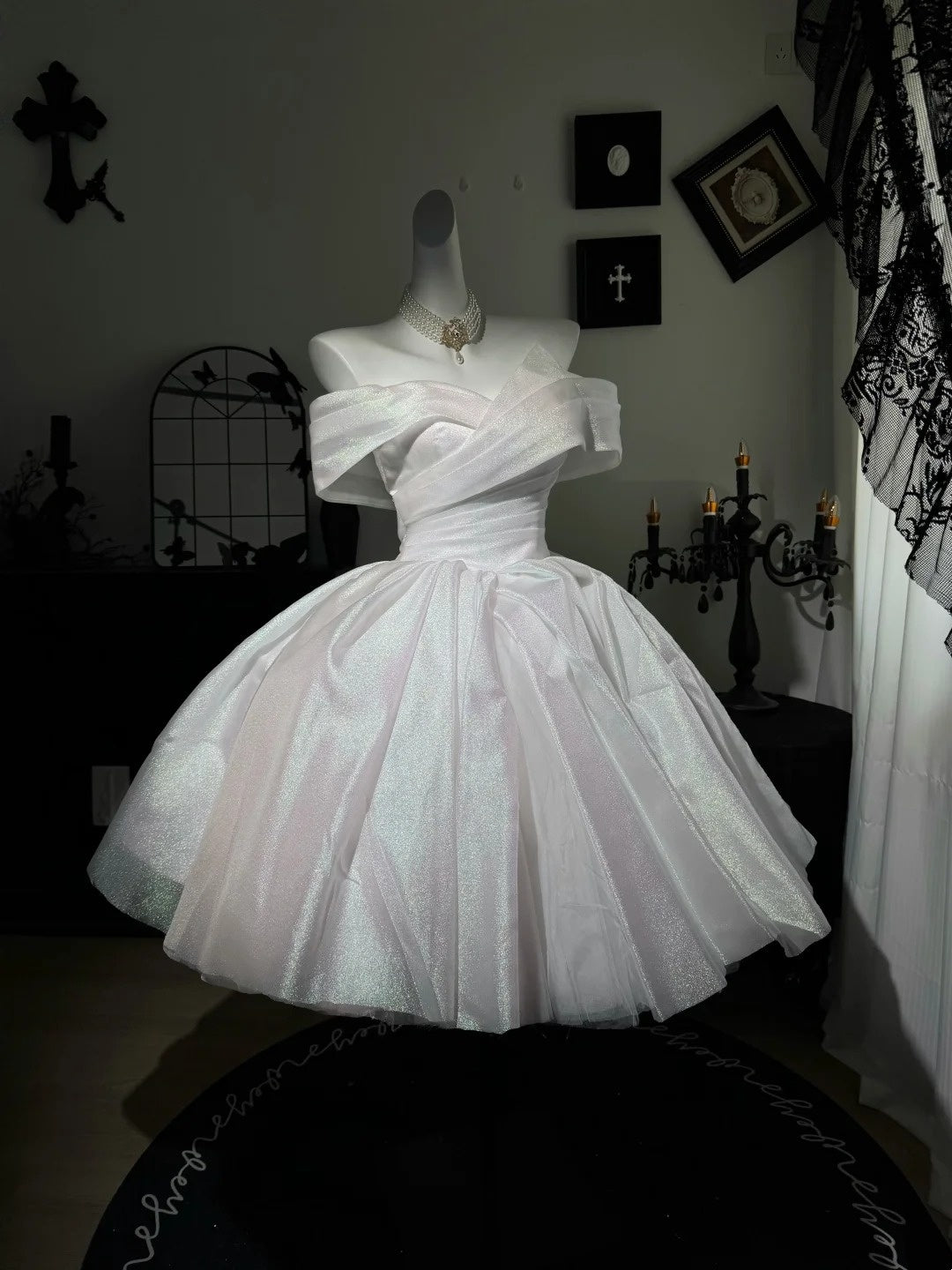 Off The Shoulder Sparkle White Birthday Dress Homecoming Dress  P1858
