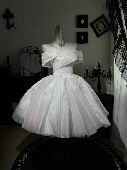 Off The Shoulder Sparkle White Birthday Dress Homecoming Dress  P1858