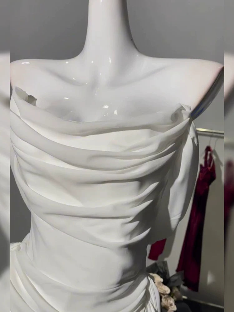 Off The Shoulder White Chiffon Birthday Dress Graduation Dress  P1757