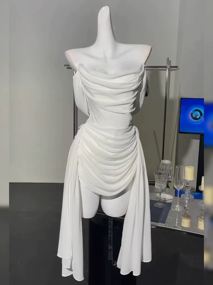 Off The Shoulder White Chiffon Birthday Dress Graduation Dress  P1757