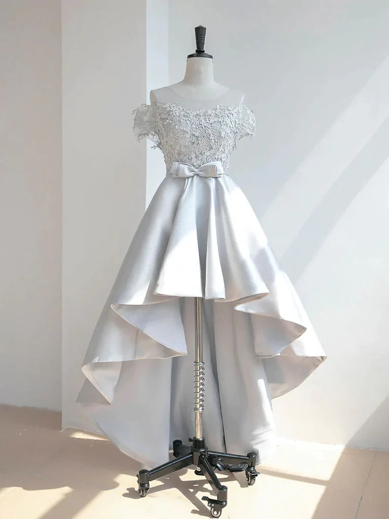 Off The Shoulder White Satin Appliqued Wedding Dress  P2353