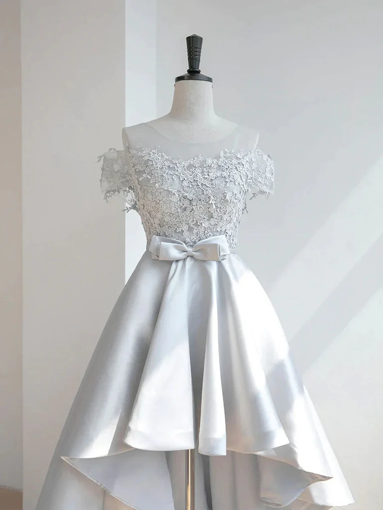Off The Shoulder White Satin Appliqued Wedding Dress  P2353