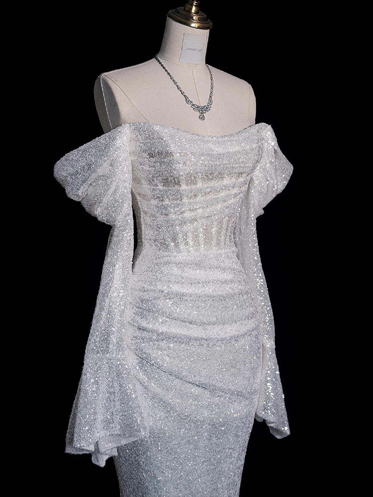 Off The Shoulder White Sequins Mermaid Wedding Dress for Bridal   P797