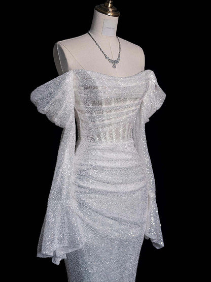 Off The Shoulder White Sequins Mermaid Wedding Dress for Bridal   P797