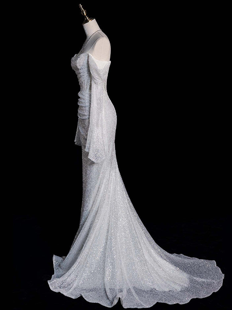 Off The Shoulder White Sequins Mermaid Wedding Dress for Bridal   P797