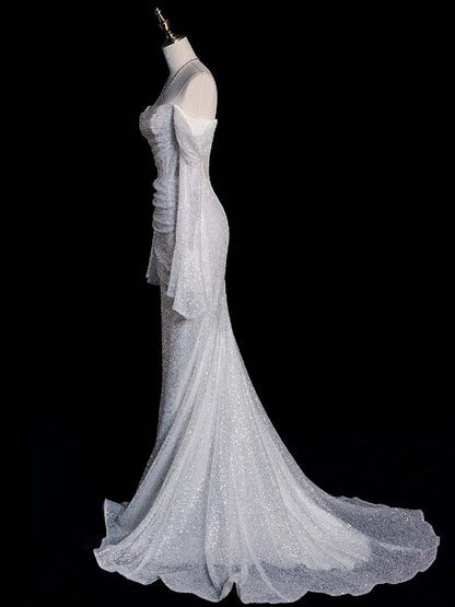 Off The Shoulder White Sequins Mermaid Wedding Dress for Bridal   P797