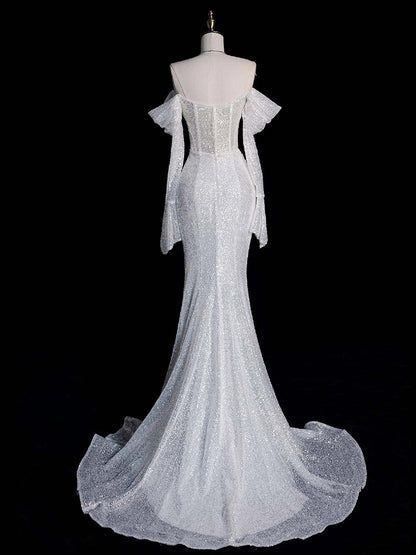 Off The Shoulder White Sequins Mermaid Wedding Dress for Bridal   P797
