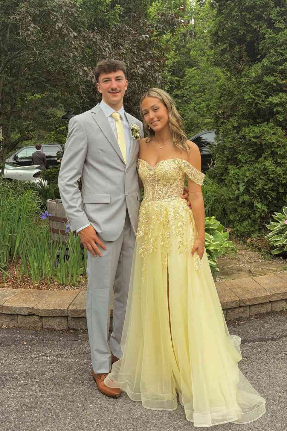 Off The Shoulder Yellow Appliques Long Prom Dress  P2460