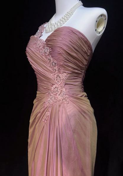 One Shoulder Appliques Strap Prom Dress Taffeta Bridesmaid Dress P882