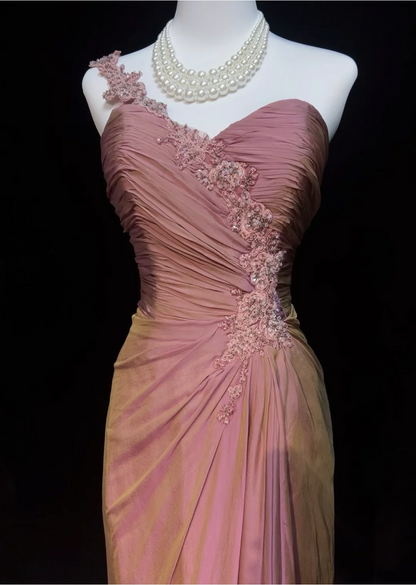 One Shoulder Appliques Strap Prom Dress Taffeta Bridesmaid Dress P882