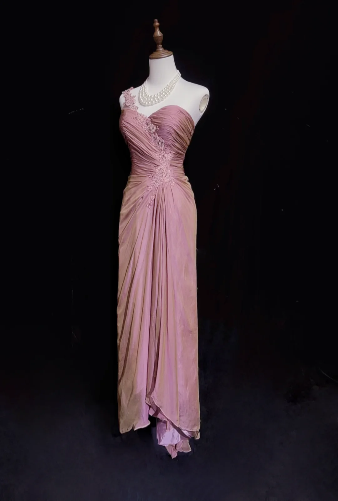 One Shoulder Appliques Strap Prom Dress Taffeta Bridesmaid Dress P882