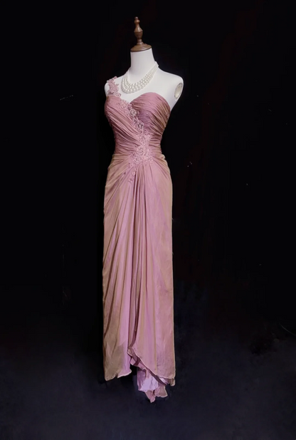 One Shoulder Appliques Strap Prom Dress Taffeta Bridesmaid Dress P882