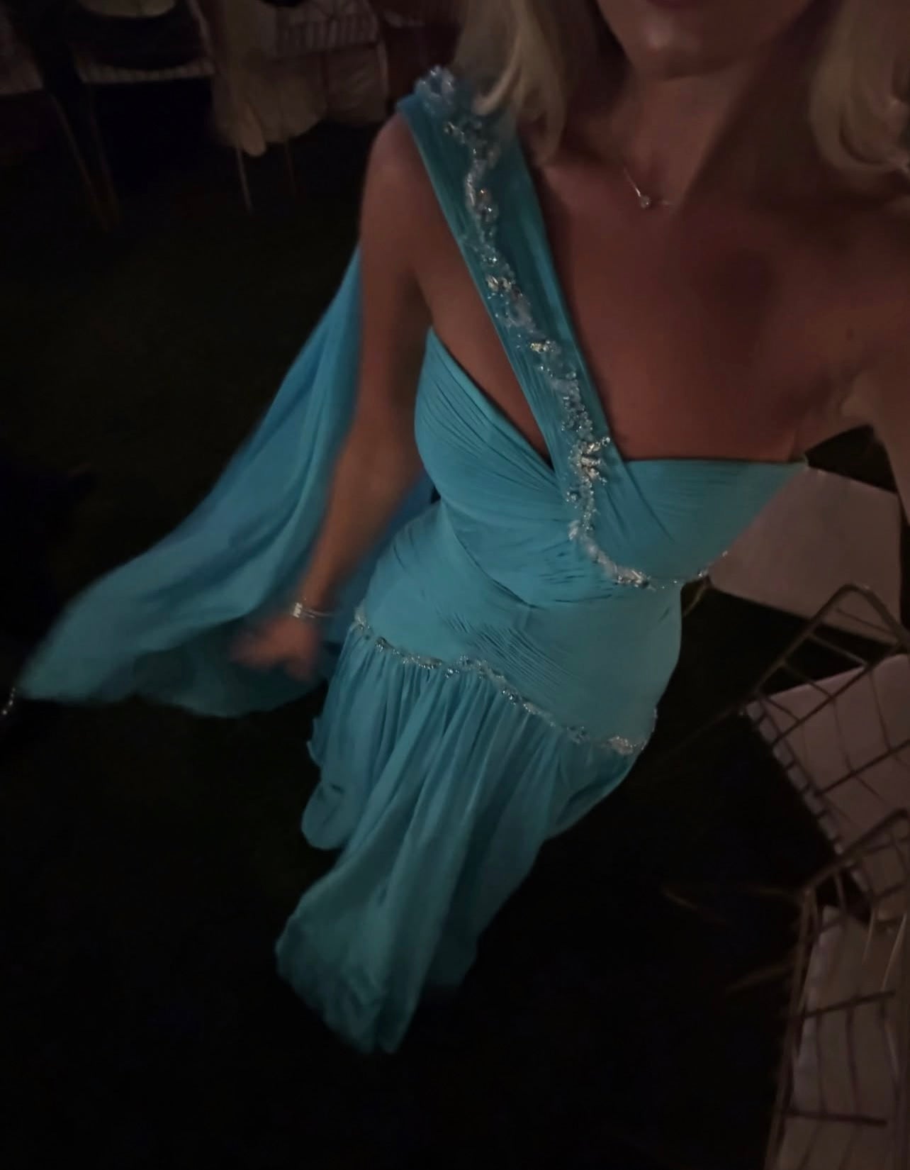 One Shoulder Beaded Blue Wedding Guest Dress Long Formal Dress  P2047