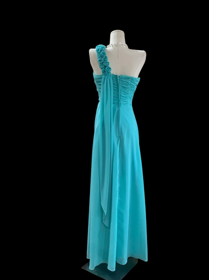 One Shoulder Blue Chiffon Prom Dress Formal Wedding Guest Dress Bridesmaid Dresses  P807