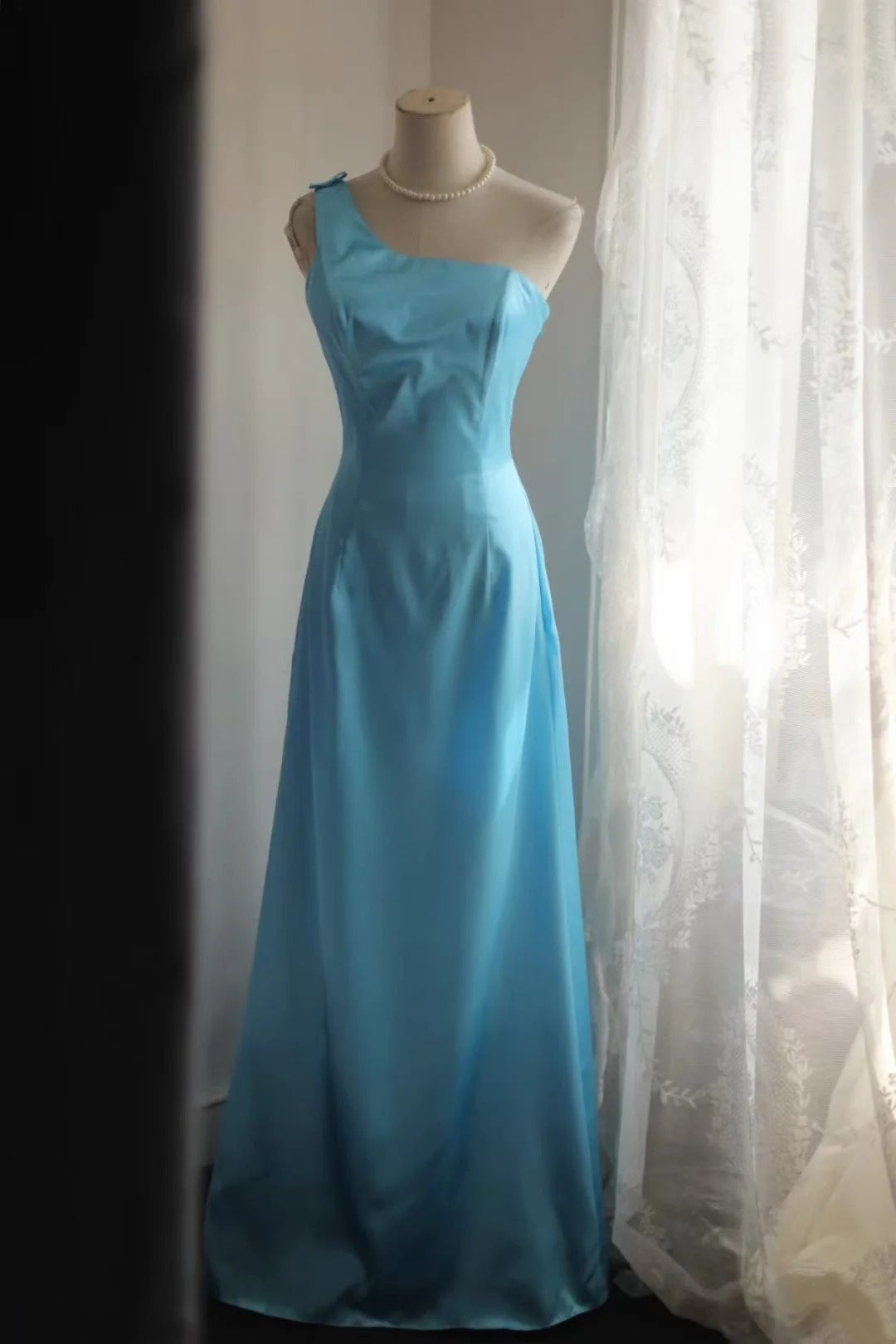 One Shoulder Blue Mermaid Wedding Guest Dress Long Bridesmaid Dress    P2000