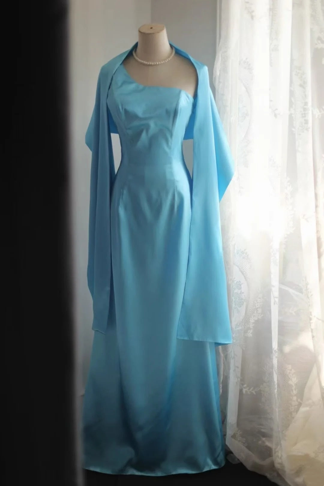 One Shoulder Blue Mermaid Wedding Guest Dress Long Bridesmaid Dress    P2000