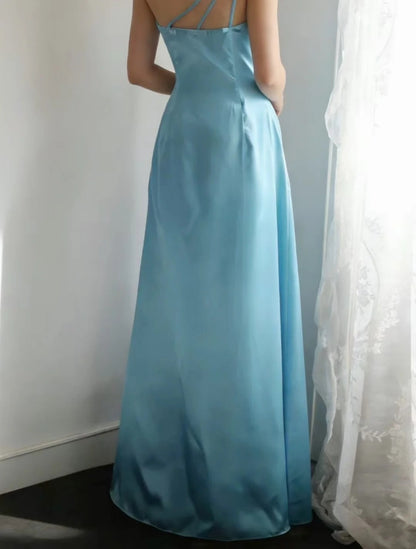 One Shoulder Blue Mermaid Wedding Guest Dress Long Bridesmaid Dress    P2000