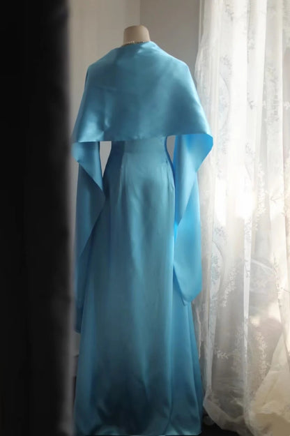 One Shoulder Blue Mermaid Wedding Guest Dress Long Bridesmaid Dress    P2000