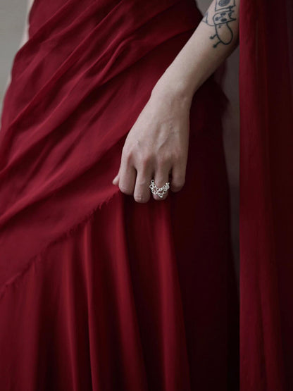 One Shoulder Burgundy Chiffon Evening Dress Formal  Birthday Gown  P786