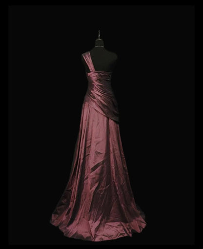 One Shoulder Burgundy Satin Prom Dress A Line Evening Dress   P2004