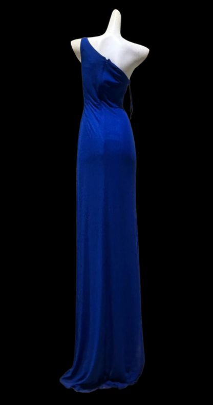 One Shoulder Chiffon Retro Prom Dress Beaded Evening Gown  P1693