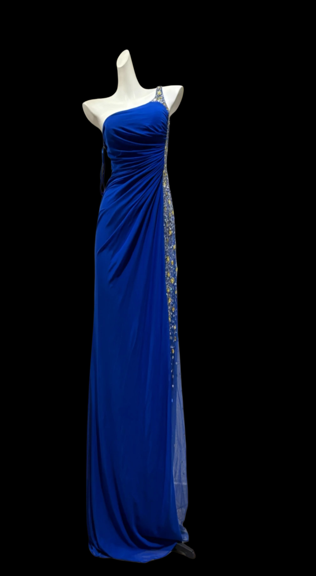 One Shoulder Chiffon Retro Prom Dress Beaded Evening Gown  P1693