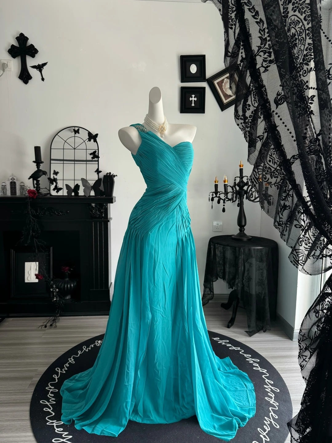 One Shoulder Chiffon Wedding Guest Dress A Line Evening Gowns  P1996