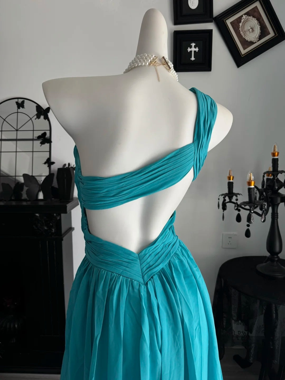 One Shoulder Chiffon Wedding Guest Dress A Line Evening Gowns  P1996