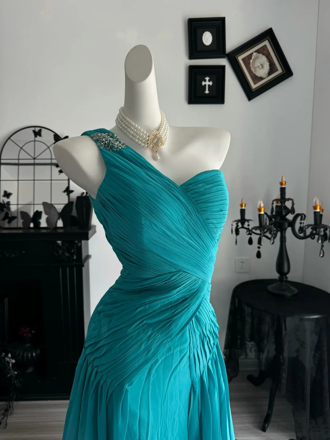 One Shoulder Chiffon Wedding Guest Dress A Line Evening Gowns  P1996