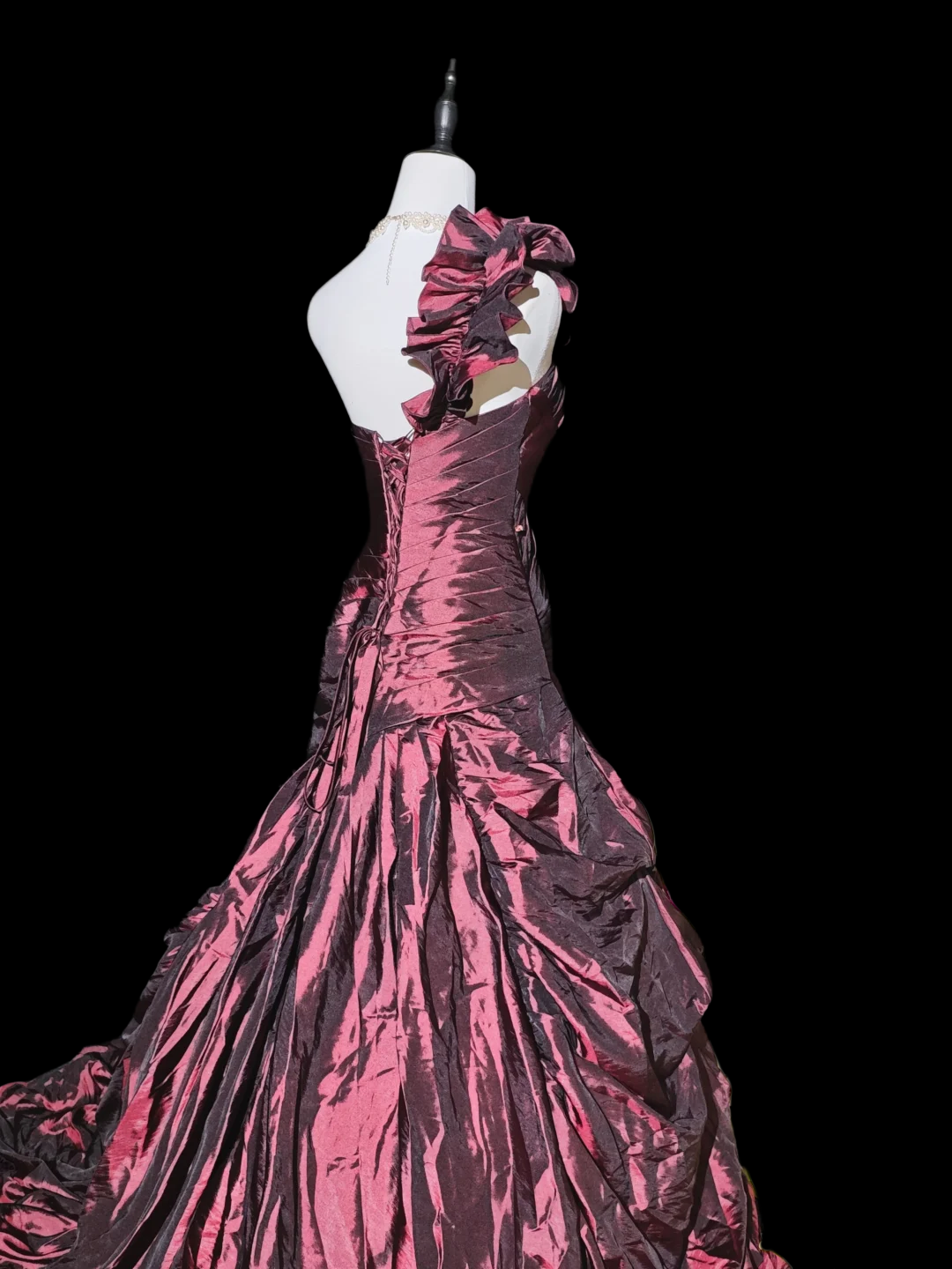 One Shoulder Fuchsia Taffeta Prom Dress Ruffled Formal Evening Gown  P1044