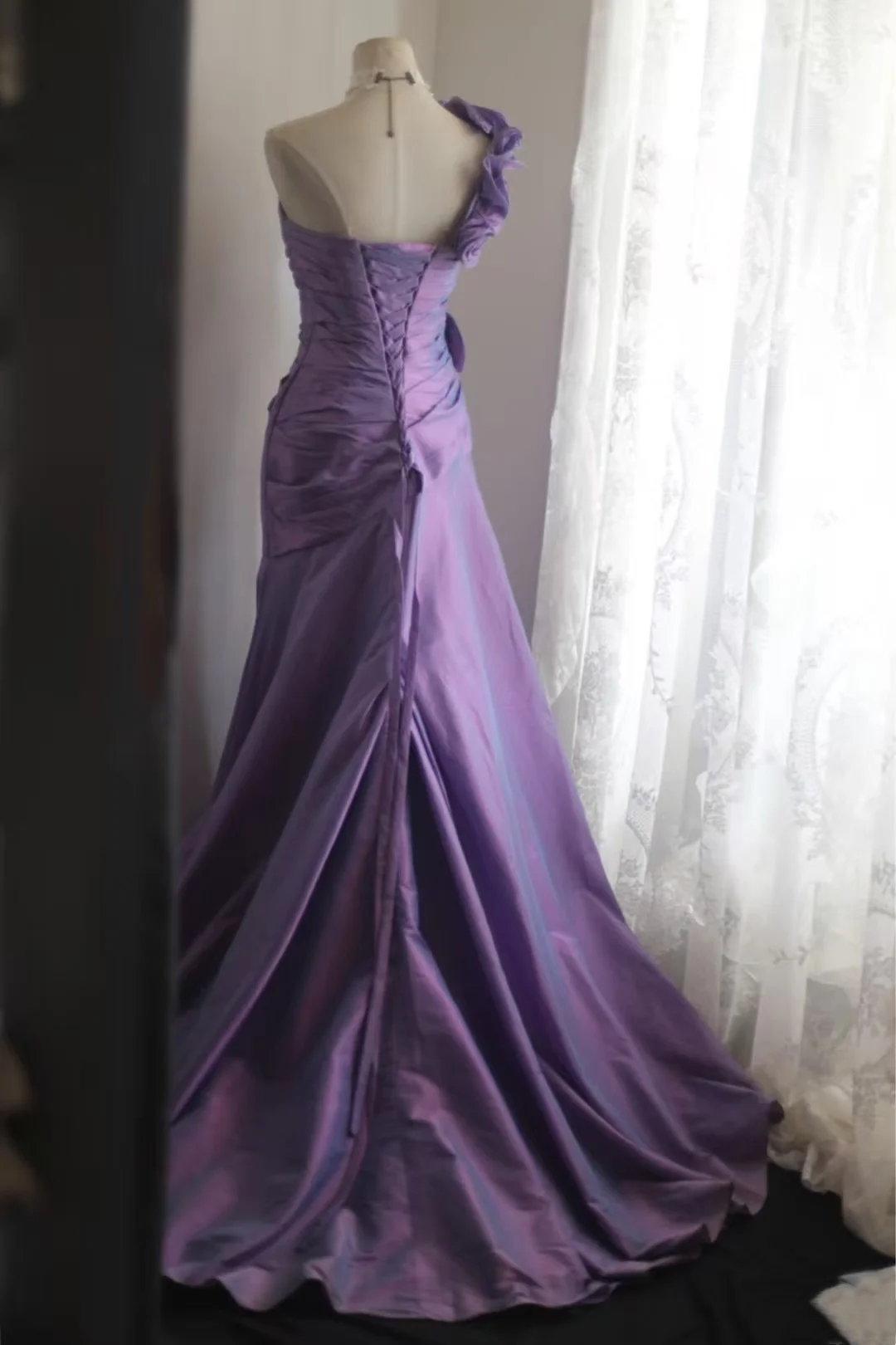 One Shoulder Lilac Prom Dress Taffeta Bridesmaid Dress  P686