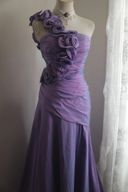 One Shoulder Lilac Prom Dress Taffeta Bridesmaid Dress  P686