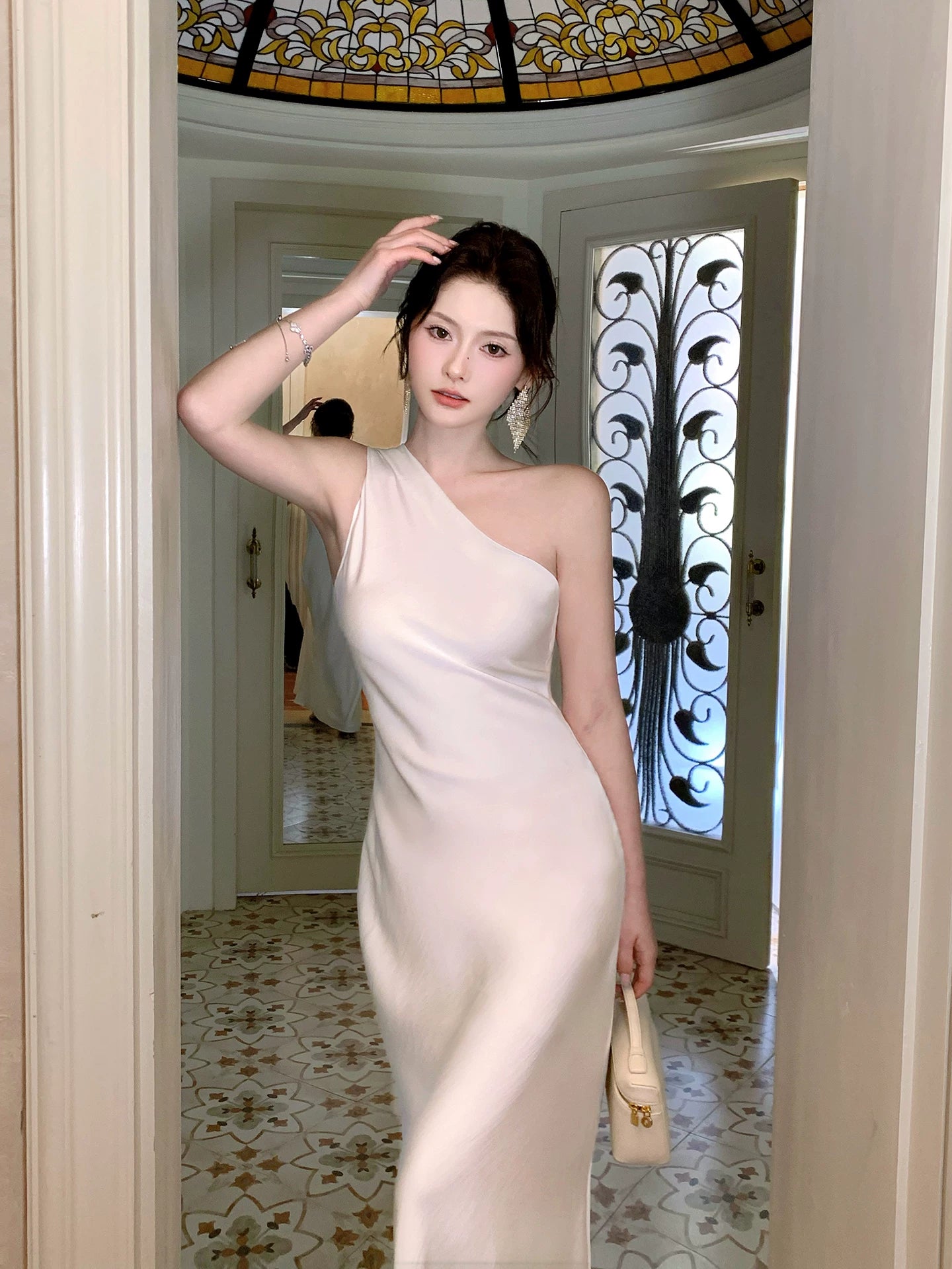 One Shoulder Mermaid Satin Evening Dress Bridesmaid Dress  P1389