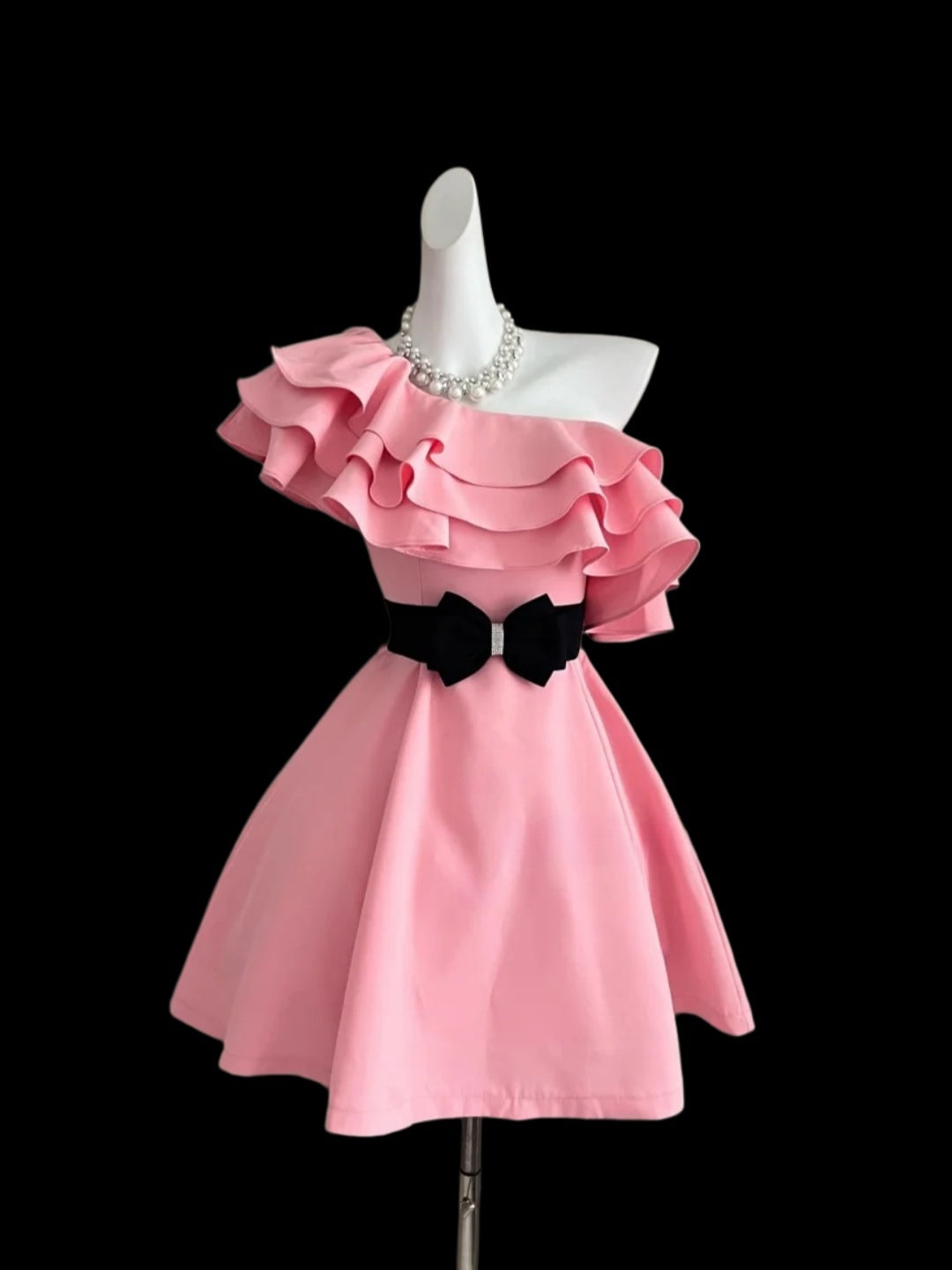 One Shoulder Pink Ruffled Homecoming Dress Short Birthday Dress  P1686