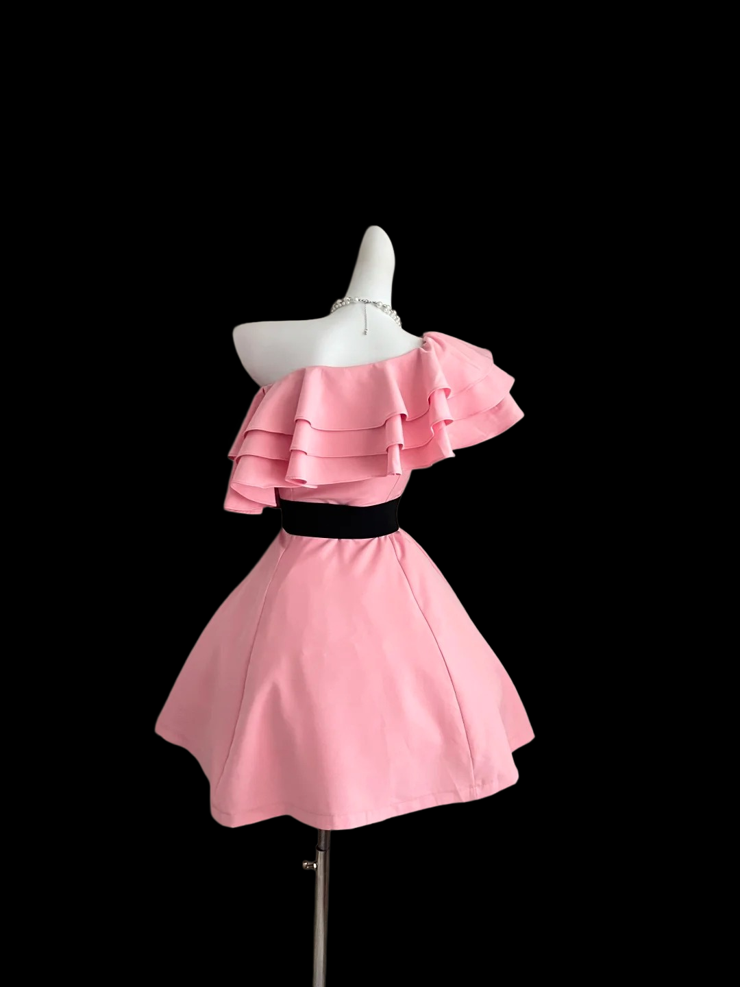 One Shoulder Pink Ruffled Homecoming Dress Short Birthday Dress  P1686