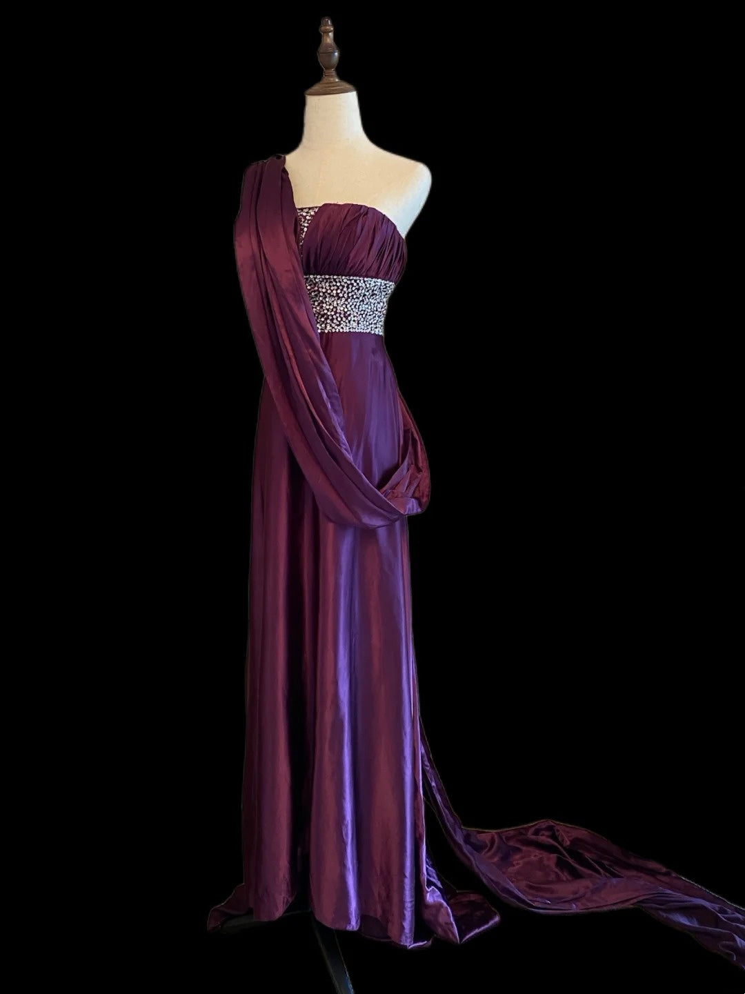 One Shoulder Purple Evening Dress A Line Satin Prom Dress  P1671