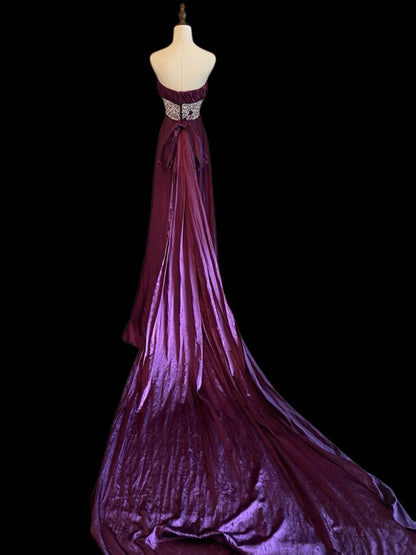 One Shoulder Purple Evening Dress A Line Satin Prom Dress  P1671