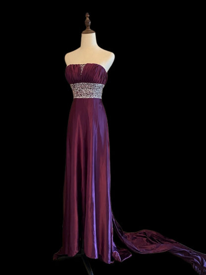 One Shoulder Purple Evening Dress A Line Satin Prom Dress  P1671