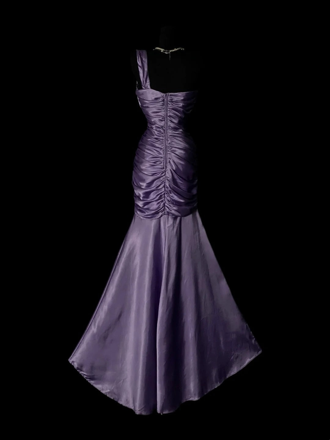 One Shoulder Purple Mermaid Satin Prom Dress Retro Evening Gown  P1865