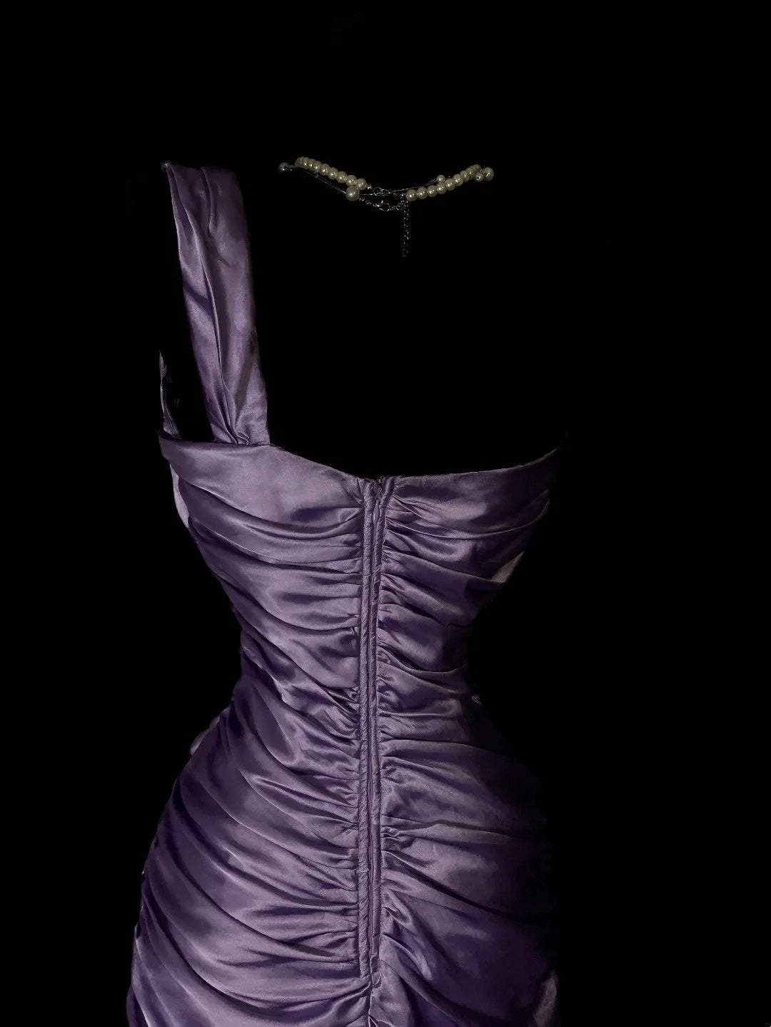 One Shoulder Purple Mermaid Satin Prom Dress Retro Evening Gown  P1865